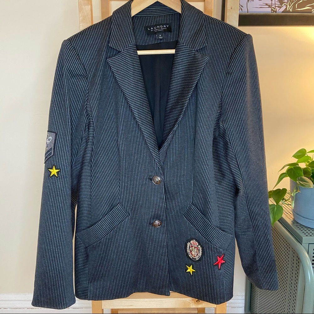 LAUNDRY Shelli Segal Patchwork Pinstripe Blazer M